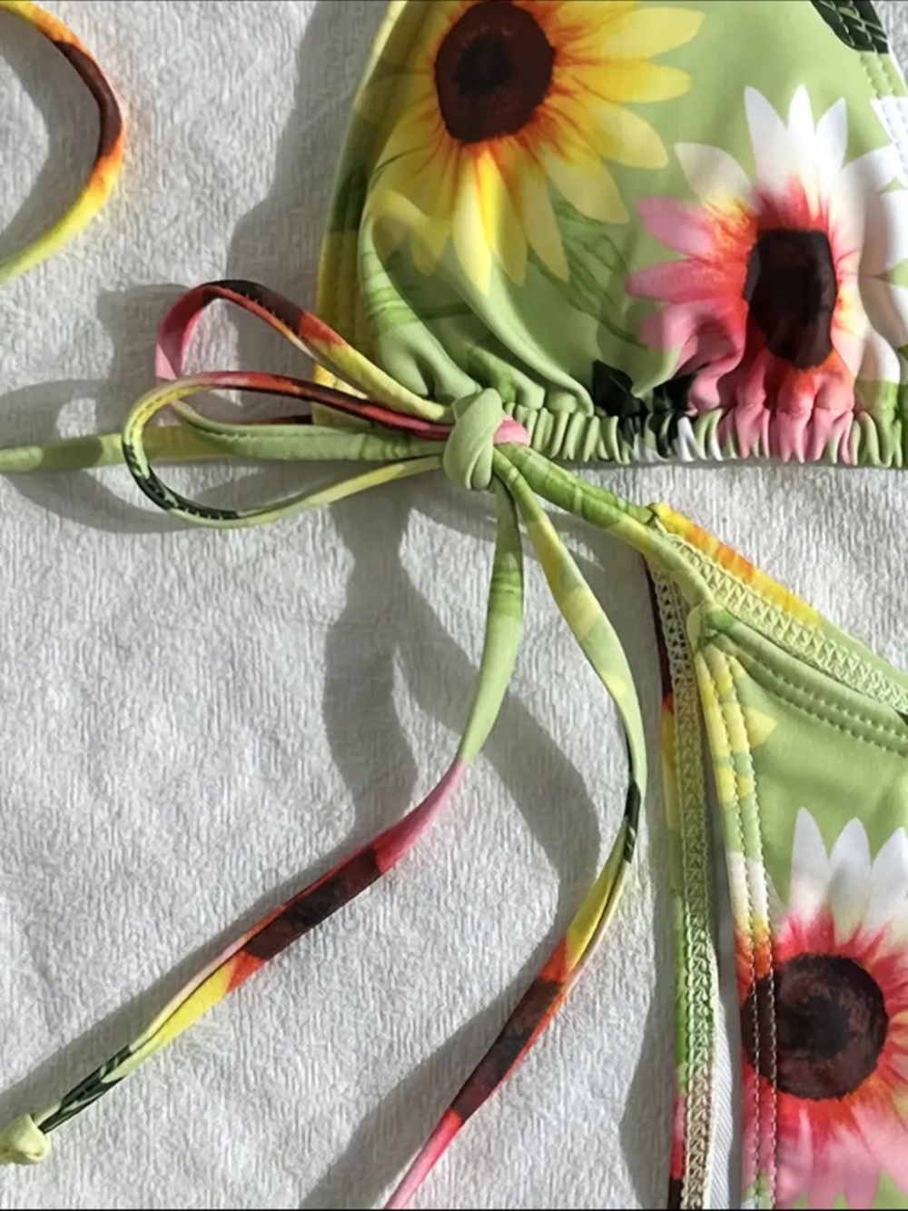 Floral Sunflower Halter Side Tie Bikini Set - Picture 5 of 9